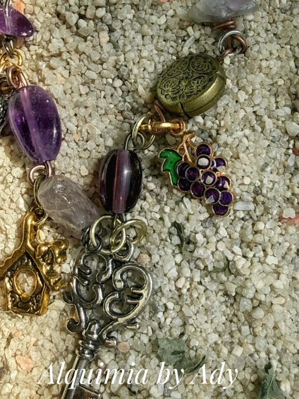 AMETHYST Pink, Purple & Gold Mixed key Charm Necklace